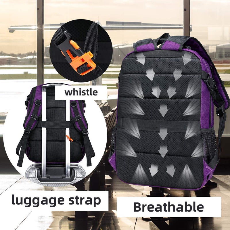 FENGDONG Durable Waterproof Travel Large Laptop Backpack 17.3 inch,College Backpack Bookbag for Men & Women Business Backpack with USB Charging Port and Headset Port Purple - Image 4